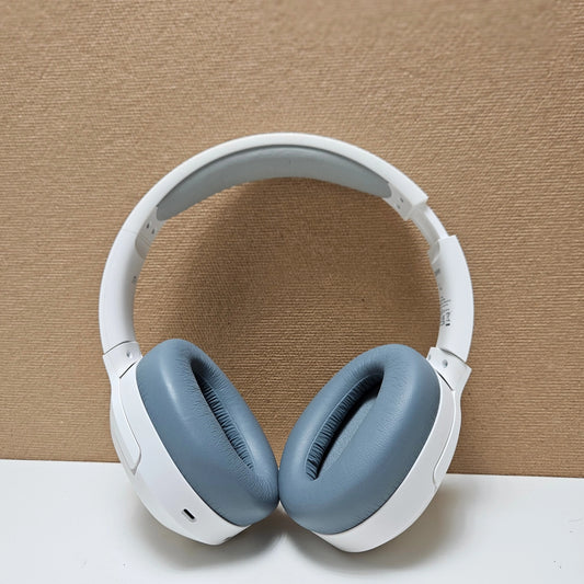 Front view of white and blue Edifier W820NB Plus wireless headphones.