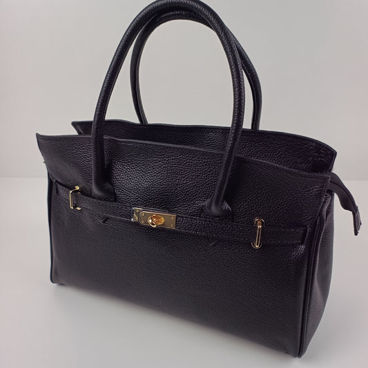 Elegant Leather Handbag with Gold Twist Lock